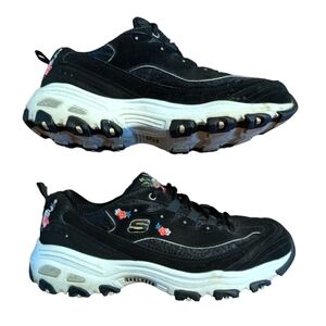 Skechers 10 D Lites Floral Black Embroidered Y2K Inspired Women's